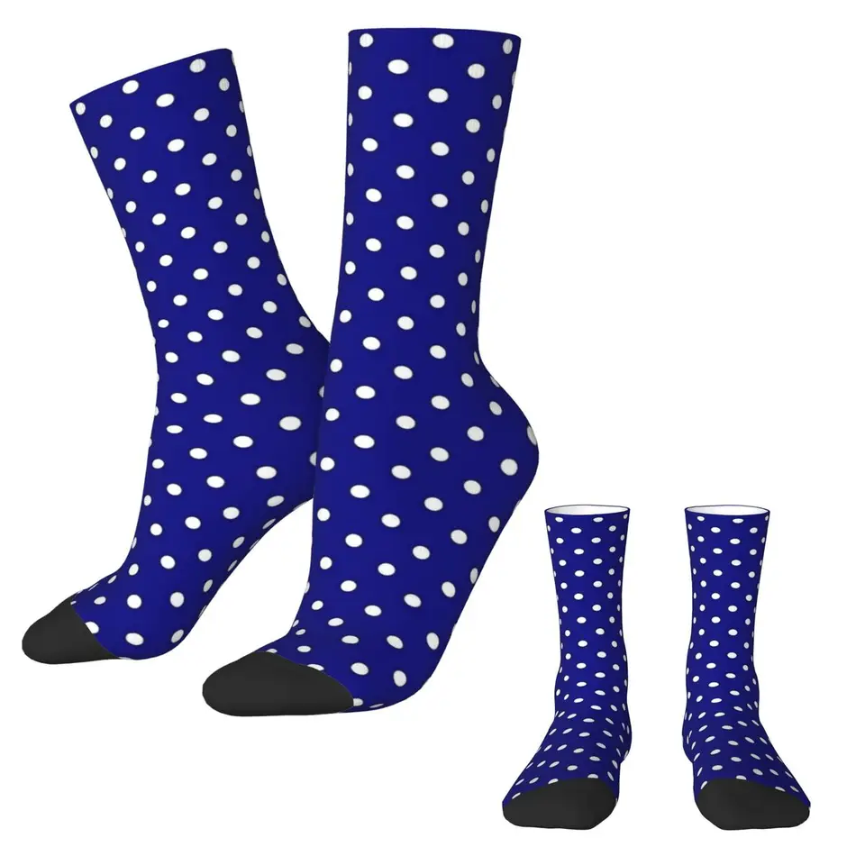 Modré polka bodky pančuchy unisex vintage tlačové ponožky teplé mäkké retro ponožky Jeseň cyklovanie proti sklzu ponožky darček