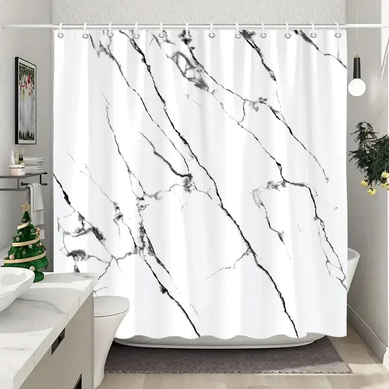 Modré zlato textúrované mramorové sprchové závesy Čierna biela prírodná umelecká vzor Polyester Tkanina umývateľná sprchová záclona Decor Decor