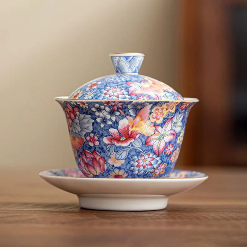 Modrý a biely porcelán Kungfu Tea Tureen Tea Che Cup Master Master Cup Sandai Gaiwan Cup TEA SET DOMÁCNA Kuchynský čaj