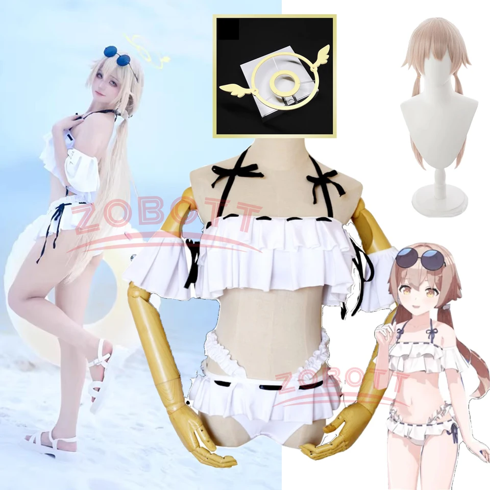 Modrý archív Ajitani hifumi plavky Cosplay kostýmy plavky uniformy oblek v parochni pokyny hlavy Halo Halloween Carnival Party Headar