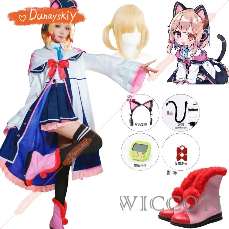 Modrý archív Saiba Momoi Cosplay kostým s čelenkou uší a chvostovou dievčatkou kabát kabát Halloween Party