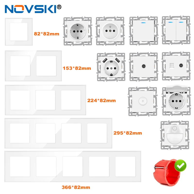 Modul namontovaný na stenu DIY európsky štandardný biely sklenený panel napájací svedok prepínač Funkcia zadarmo kombinácia