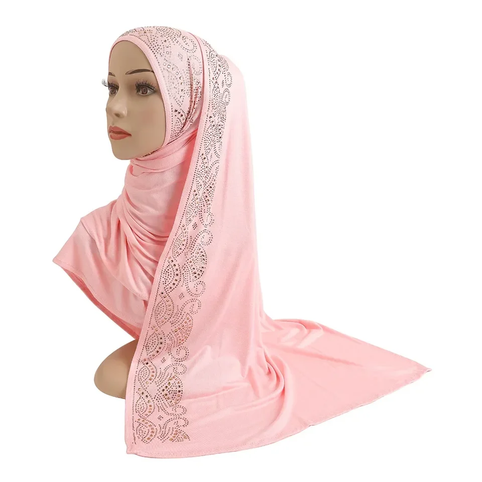 Modálny bavlnený dres hidžáb Hot Fix kamienok Dlhý moslimský šál arabské hlavy Módne islamské turbany pre ženy