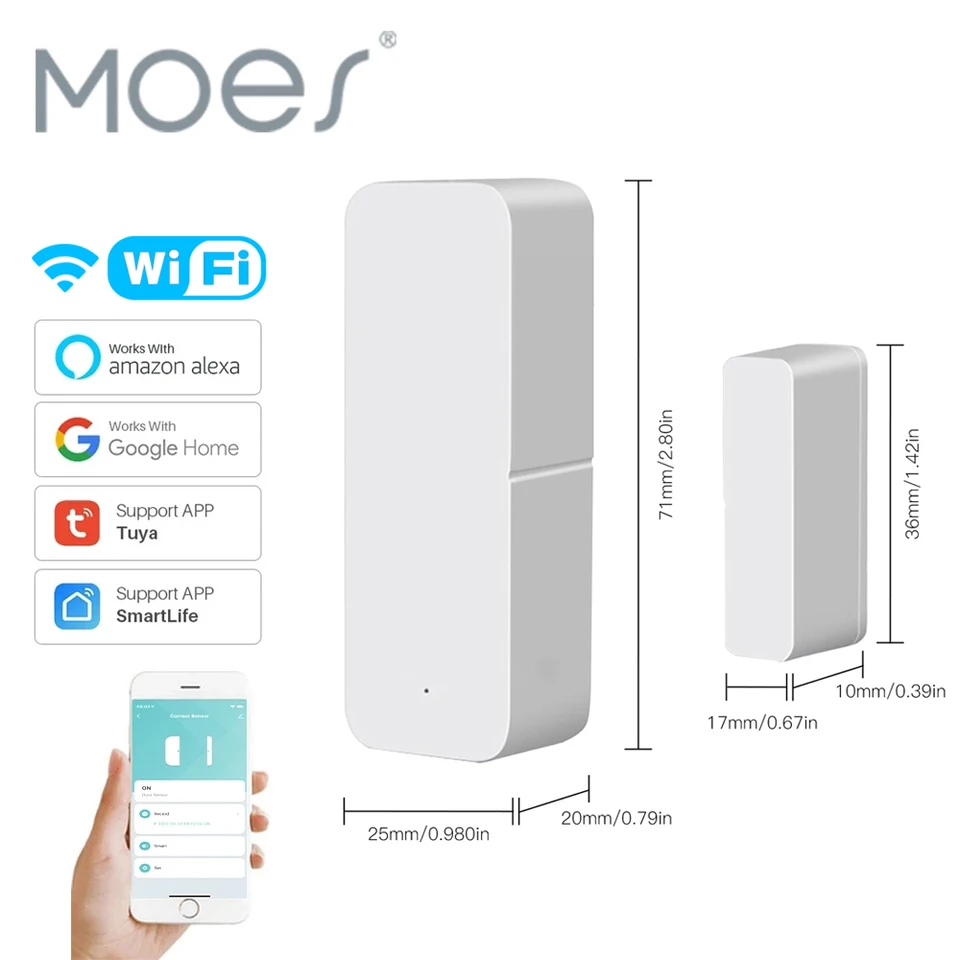 MOES TUYA WIFI DVERE SNÚCIE SNÚCIE SNÚTROM DOMOVÉHO DOMOV NA DOMOVÉ DOBRÉ DETECTORY DVOJE DVERE Magnetická automatizácia s Alexa Google Home
