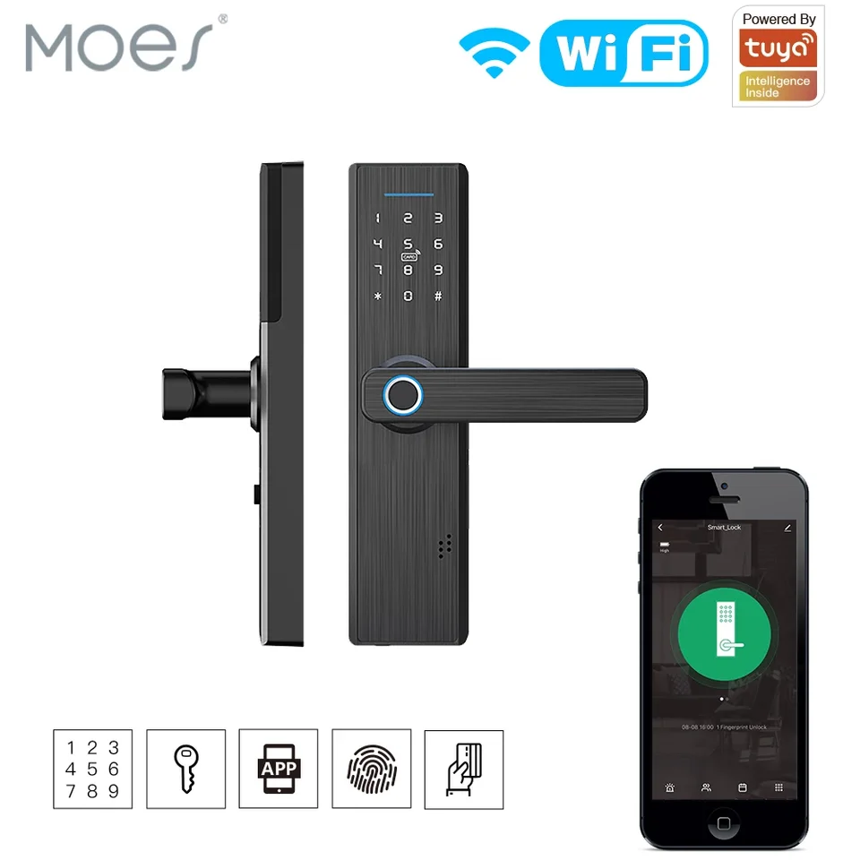 MOES TUYA WIFI Viacnásobné odomknutie zámku odtlačkov prstov, bezpečnostný inteligentný inteligentný zámok s heslom aplikácie SMART LIFE APP RFID