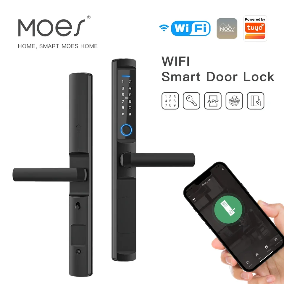 MOES vodotesné tuya wifi inteligentné úzke bočné odtlačky hesla karta Hliníkový zámok dverí pre hliníkové sklo
