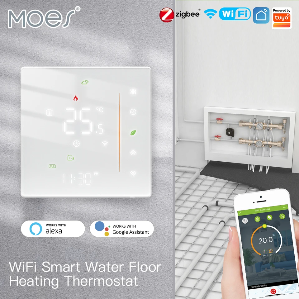 MOES WIFI Voda/elektrické podlahové vykurovanie termostat ZIGBEE Vodný plynový kotol Ovládanie
