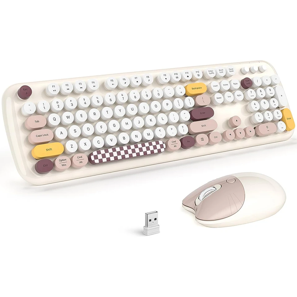 MOFII bezdrôtová klávesnica a myš Combo, 2,4G v plnej veľkosti retro písacieho stroja pre počítač počítača pre Windows, Mac OS