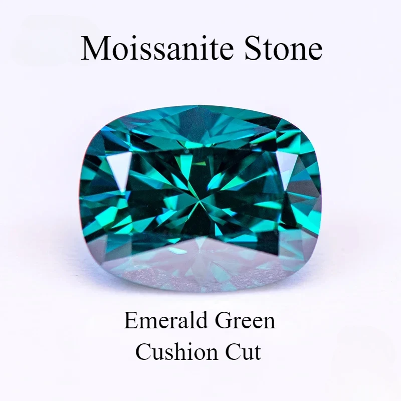 Moissanit Stone Cushion strih smaragd zelené prírodné farebné laboratórium pestovaný drahokam pre domácich kúziel na výrobu šperkov s certifikátom GRA