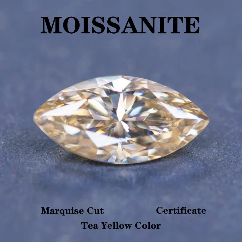Moissanit Stone Marquise Tvar čaj Žltý prírodný farebný kúzla DIY prsteň náhrdelník Náušnice Hlavné materiály s certifikátom
