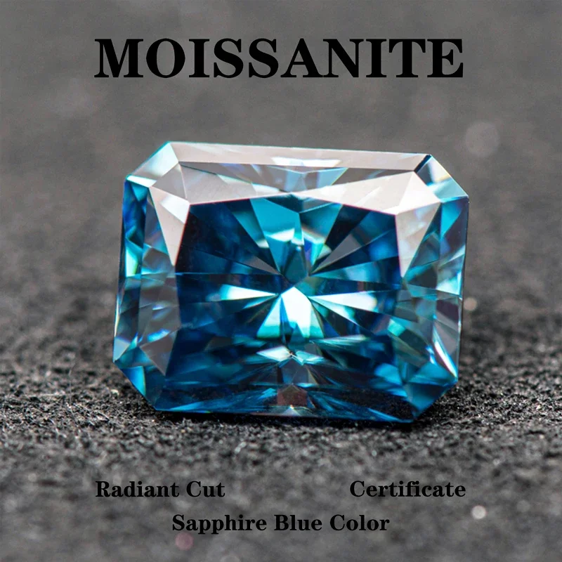 Moissanit Stone Radiant Cut Sapphire modrá farebná kúzla pre šperky výroba DIY krúžkový náhrdelník Náušnice hlavné materiály Certifikát