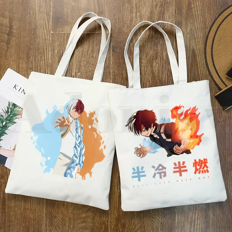Moja hrdinská akademickej obce brokovnice Todoroki Japan Anime Nové umelecké plátno tašky s jednoduchým tlačovým nákupným taškám dievčenský život neformálny pacakge