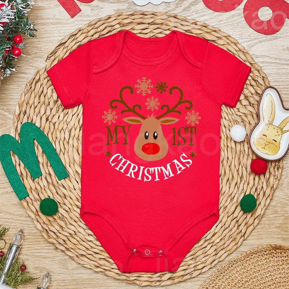 Moje 1. vianočné štiepenie jeleň vytlačené dieťaťom BodySuit First Christmas Outfit Novorodenca bavlnená kombinéza Batty Battism Clowdler