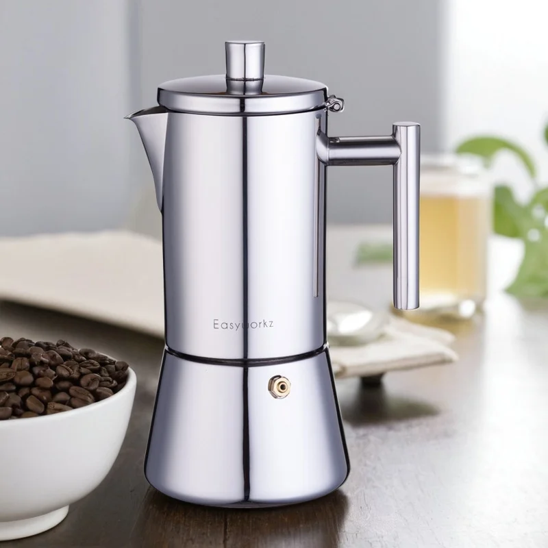 Moka Pot Talianstyle Domácnosť z nehrdzavejúcej ocele Koncentrovaný kávový varenie stroja vyhrievaná indukčným hrncom