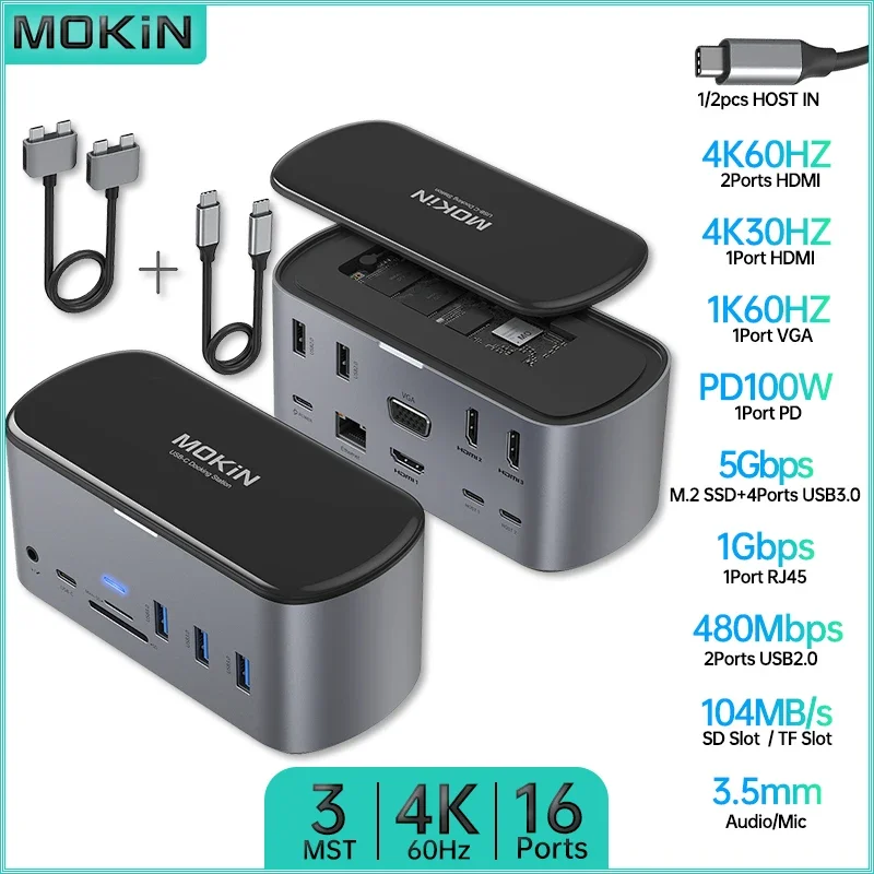 Mokin 16 v 1/2 dokovacej stanice pre MacBook Air/Pro, iPad, notebook Thunderbolt - USB3.0, HDMI 4K60Hz, PD 100W, RJ45 1 GBPS, Audio