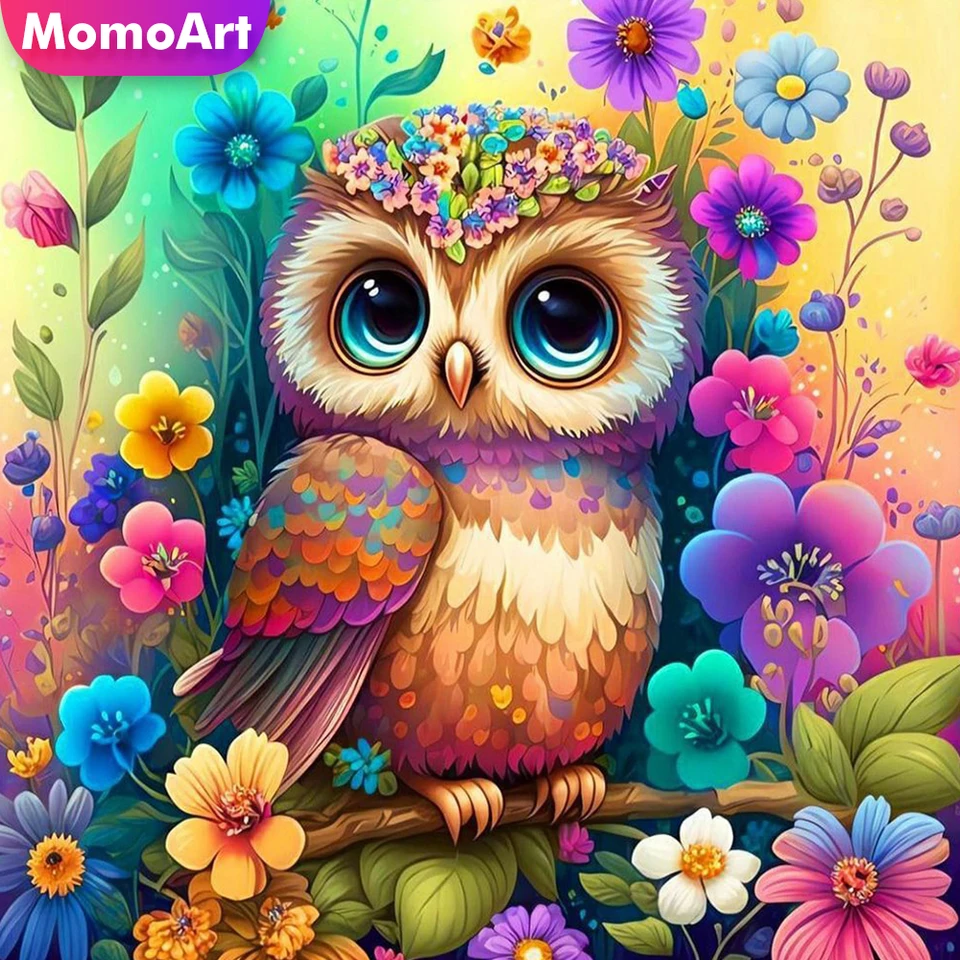 Momoart DIY Diamond Mosaic Owl Animal Plné štvorcové okrúhle vyšívanie Daisy kvetinu kríž maľba maľba karikatúry múr