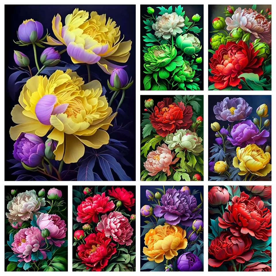 Momoart DIY Diamond Painting Farebné pivonové vyšívanie mozaikový kvet krížový steh Diamond vyšíva
