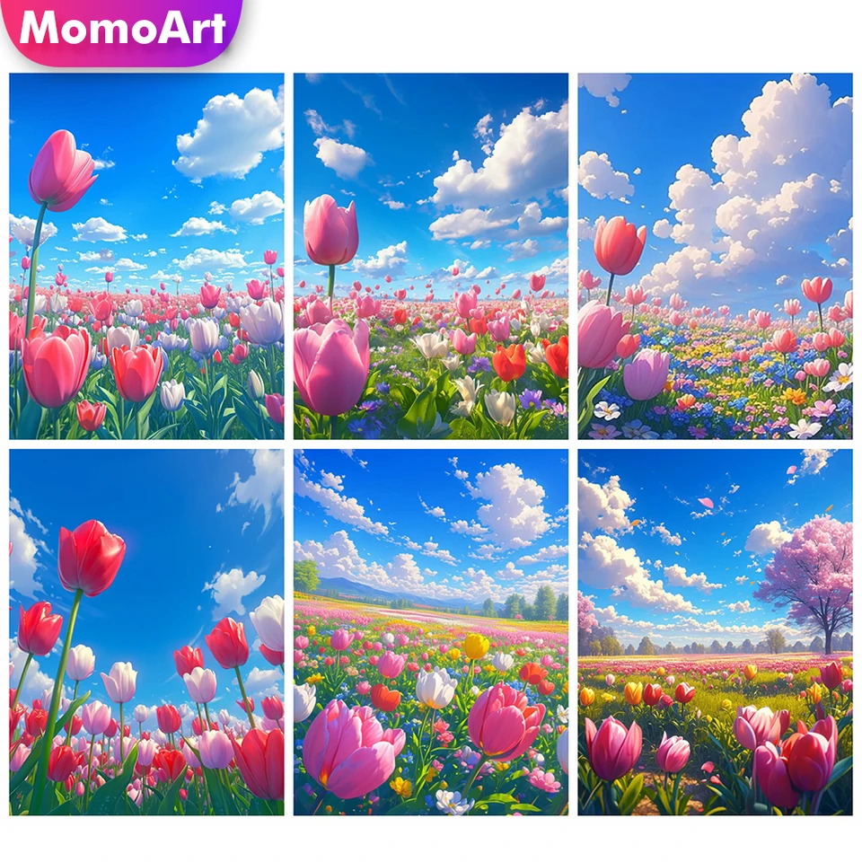 Momoart Full Diamond výšivka Tulip vyšívanie maľba kvetinová remeselná súprava Nový príchod diamant mozaika domáca dekorácia