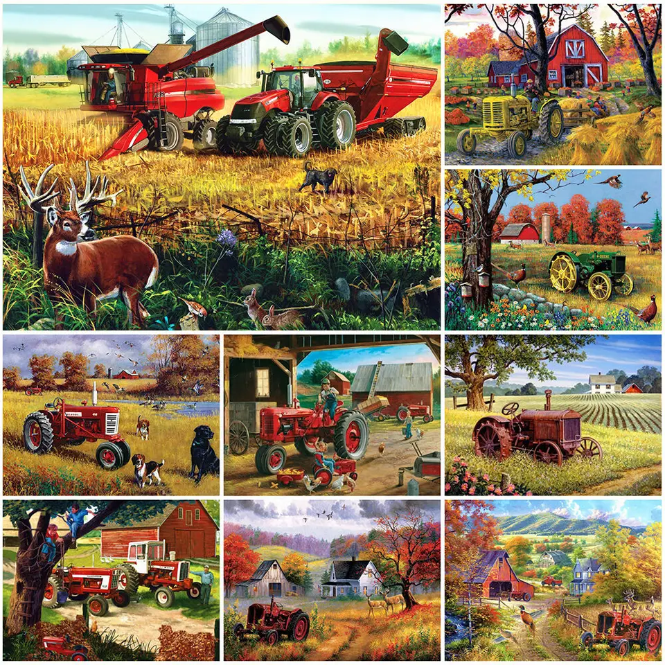 Momoart Full Square Diamond Painting Tractor Farm Mosaik Obrázok kamienok Diamond Art Art výšivka krajina Decor Decor