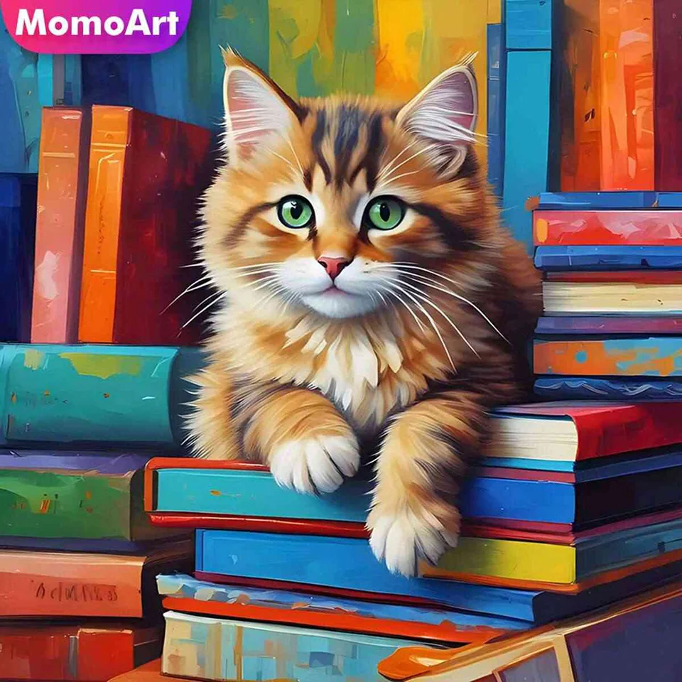Momoart Full Square Round Cat Diamond Painting Animal Nový príchod
