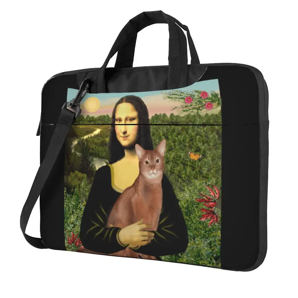 Mona Lisa a jej Abyssisian Cat Laptop Ruckve Bag Funny Mona Lisa pre MacBook Pro Lenovo Notebook Vintage počítačová taška