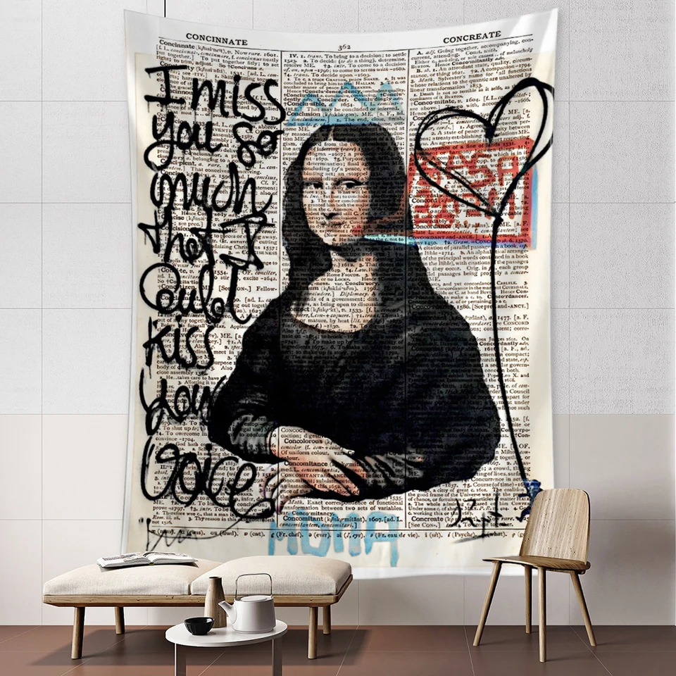 Mona Lisa graffiti tapiséria nástenné zavesenie boho štýl psychedelický čarodejníctvo hippie tapiséria spálňa obývacia izba umenia domov dekor