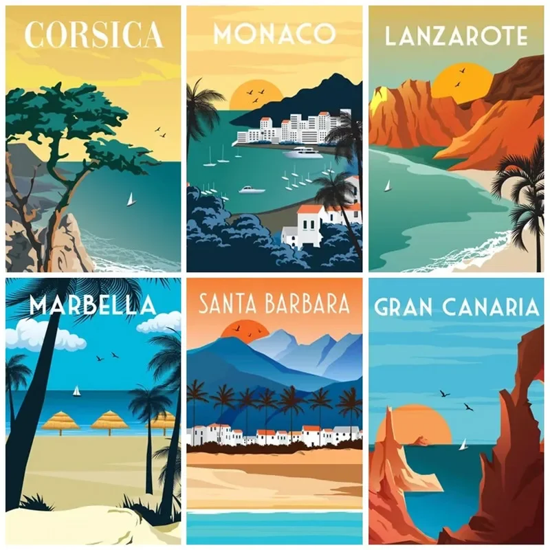 Monaco Maurícius Dubaj Beach Travel City Turist scenéria Tlač Art Canvas plagát pre obývaciu izbu nástenná dekorácia Domáca dekorácia Obrázok