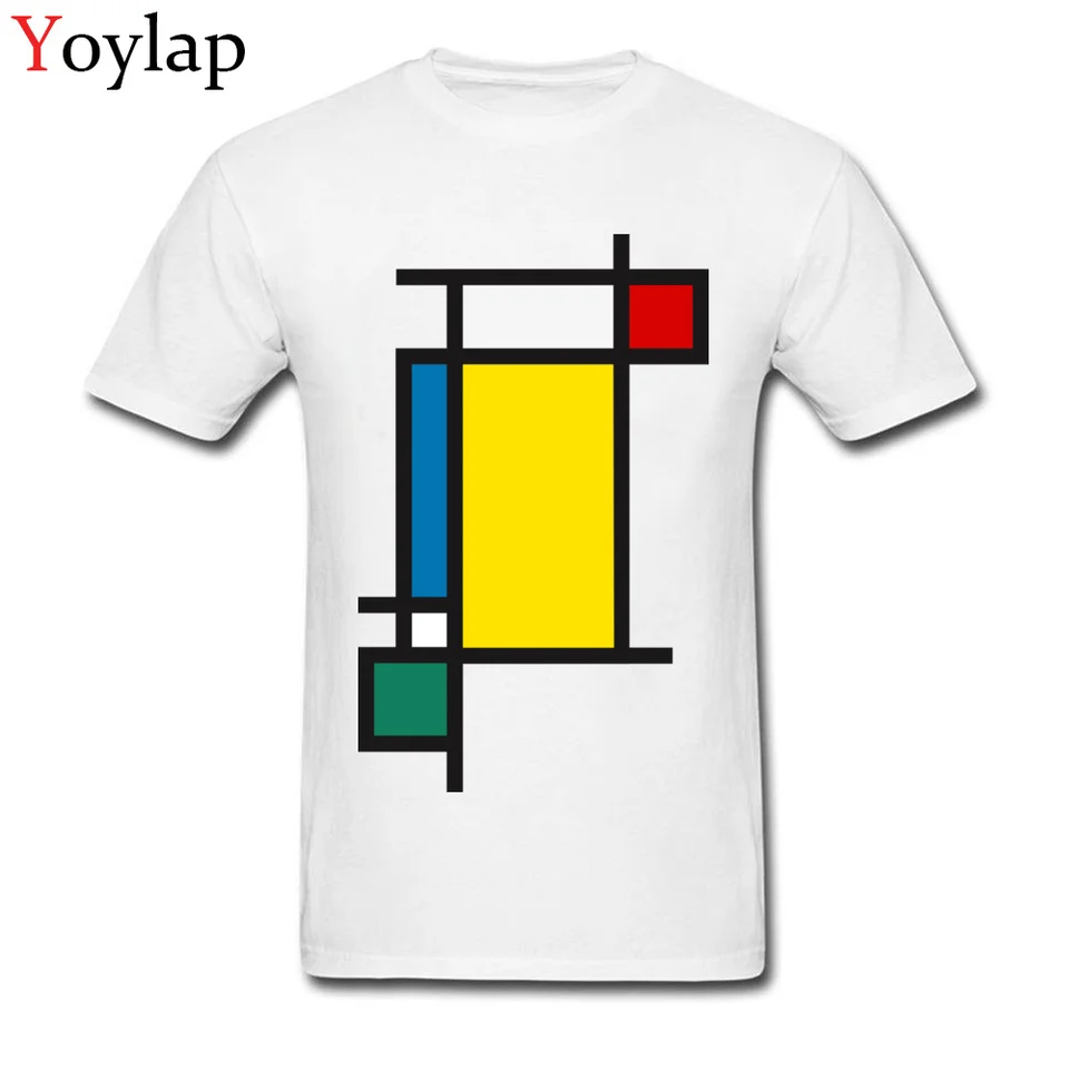 Mondiánsky štýl Tričko Pánske bavlnené vrcholy a odpaliská Crew Neck letné/jeseň krátke rukávy biele oblečenie Geometrické vertikálne estetika