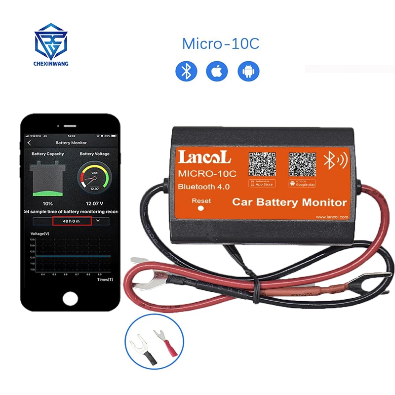 Monitor batérie Bluetooth Micro-10 CD Nová verzia Bluetooth 12V Voltmetery Monitoring Tester Tester Show pre auto pre auto