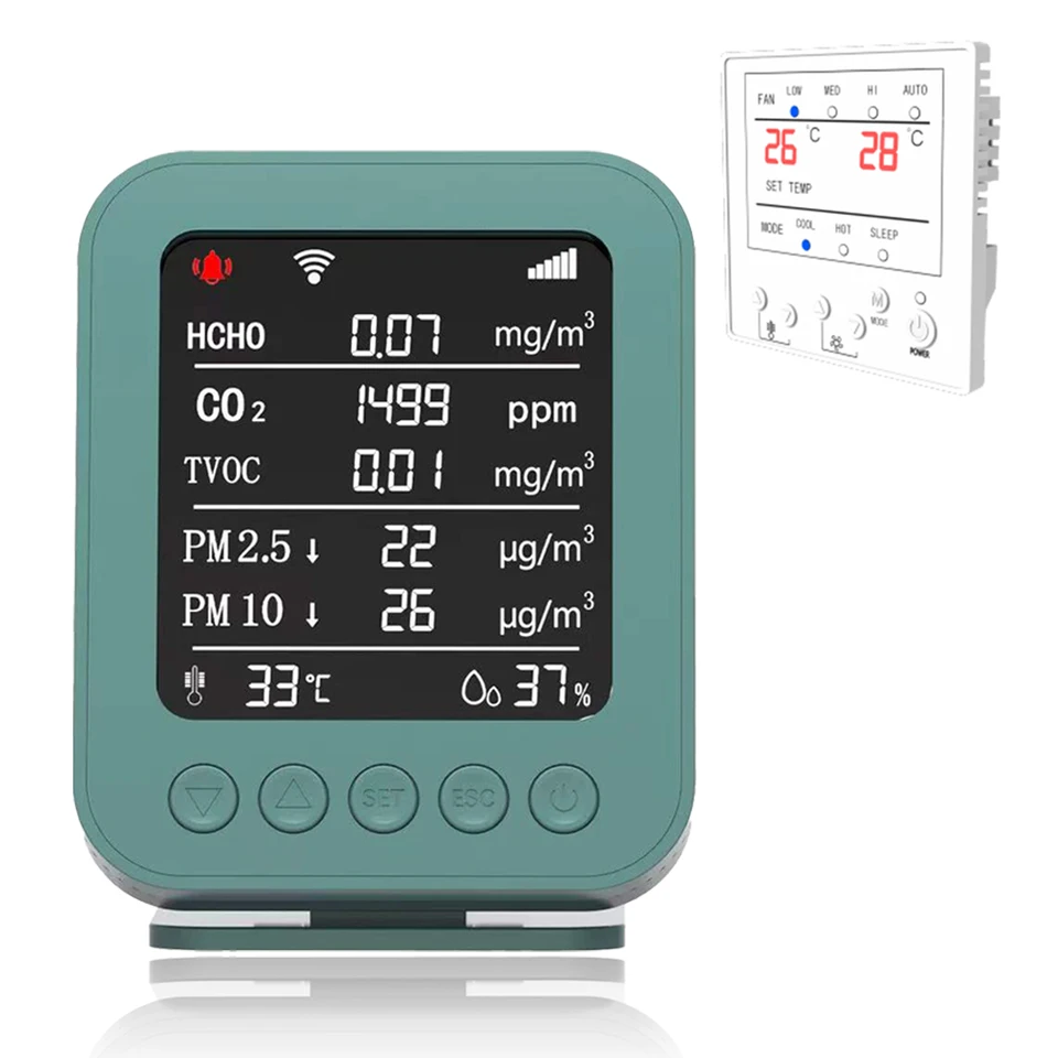 Monitor TUYA SMART AQI detekuje CO2 PM2.5 HCHO TVOC TEMP. Hučanie. pre vnútornú kontrolu ventilácie