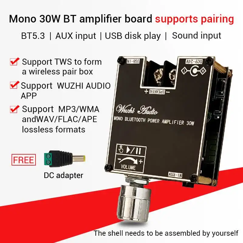 Mono 30W Tws Bluetooth 5.3 Audio zosilňovacia doska USB MP3/WMA/WAV/FLAC/APE Modul Power Amp