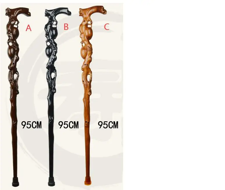 Monolith Carving Peach mahagany Hand Crutch 100% WALLD Skutočne predaný drevený starý muži kráčajúc Stick Stick Personál pre dedko