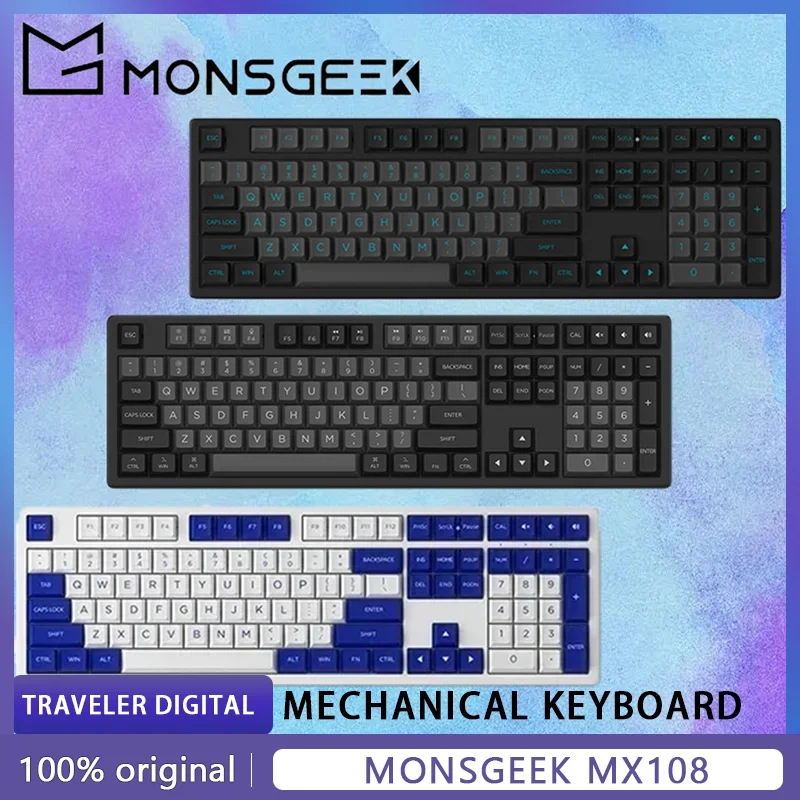 MONSGEEK MX108 Prispôsobená bezdrôtová klávesnica 108 Kláves v plnej veľkosti Combo 2.4G PC počítačový klávesnica Set prenosný počítač LAPTOP