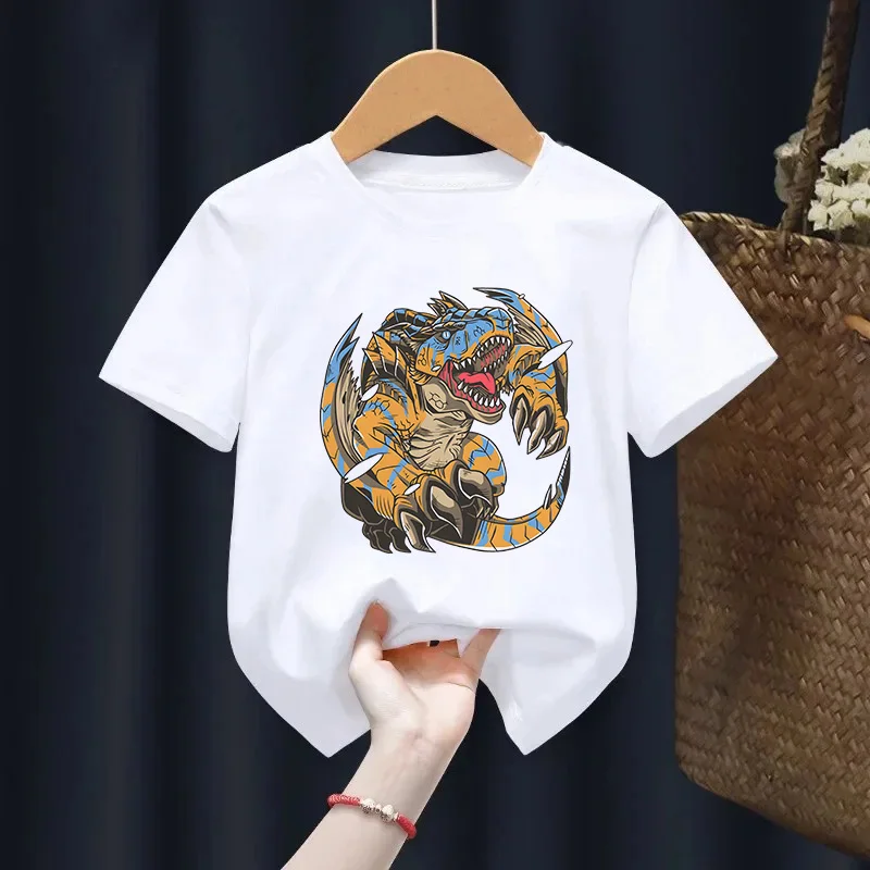 Monster Hunter Game Harajuku T Tričko Cartoon Print Tričko dizajnér detské deti tričká s krátkym rukávom Biele oblečenie