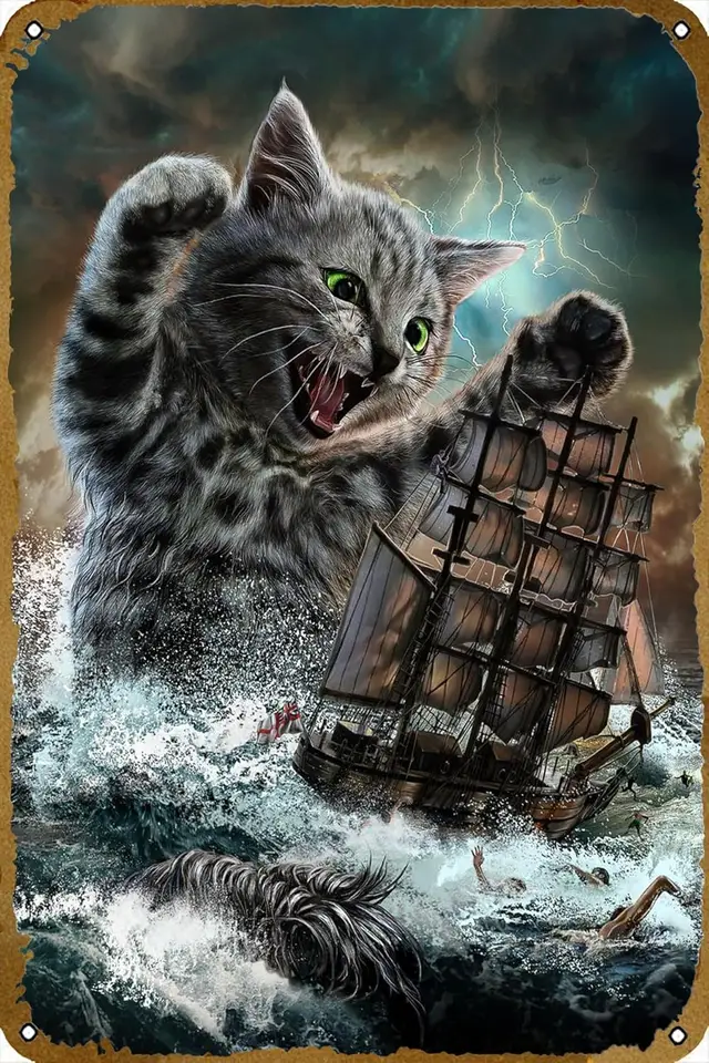 Monster Titan Cat Kraken plagát cínový znak nástenná značka Vintage steny dekorácie kovové značky 8x12 palca