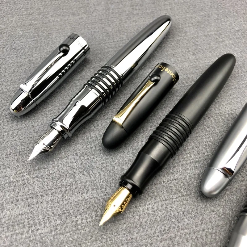 Montefiore New York Designs High-End Metal Fountain Pen M 0,7 mm hrot, Krásne strieborné čierne farby Kaligrafické pero Pero Spojené kráľovstvo