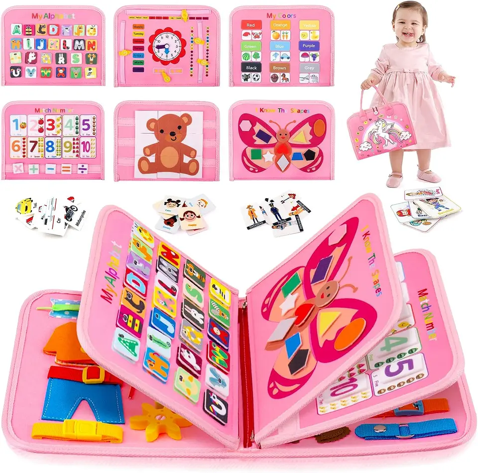 Montessori Busy Board pre batoľatá, prenosná doska pre aktivity pre predškolské deti, hračky pre zipsové hračky pre deti pre deti
