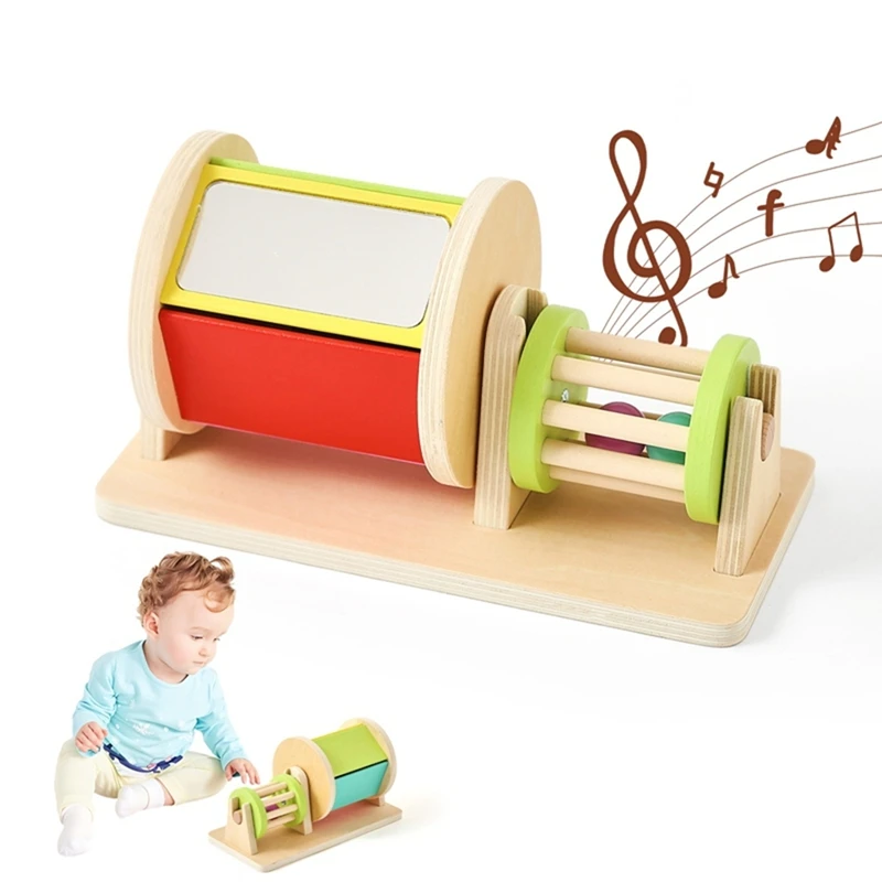 Montessori detské drevené hračky macaron farba rotujúca hudobná hudba bubon stály box hrkálka hračky darček