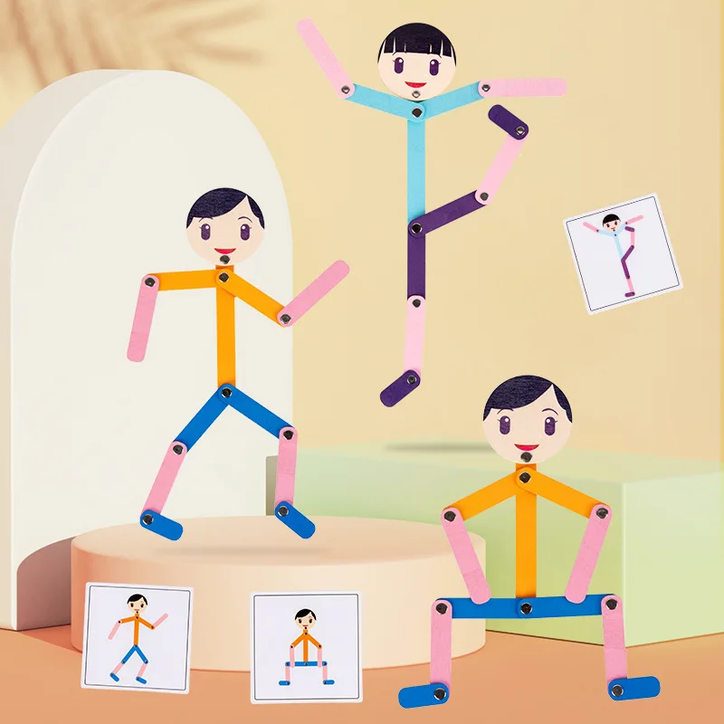 Montessori Drevená palica Sport Man Kids Puzzle Vzdelávacie hry Ručné zručnosti Fine Motor Training Zhromaždenie hračiek skoré vzdelávanie darčeky