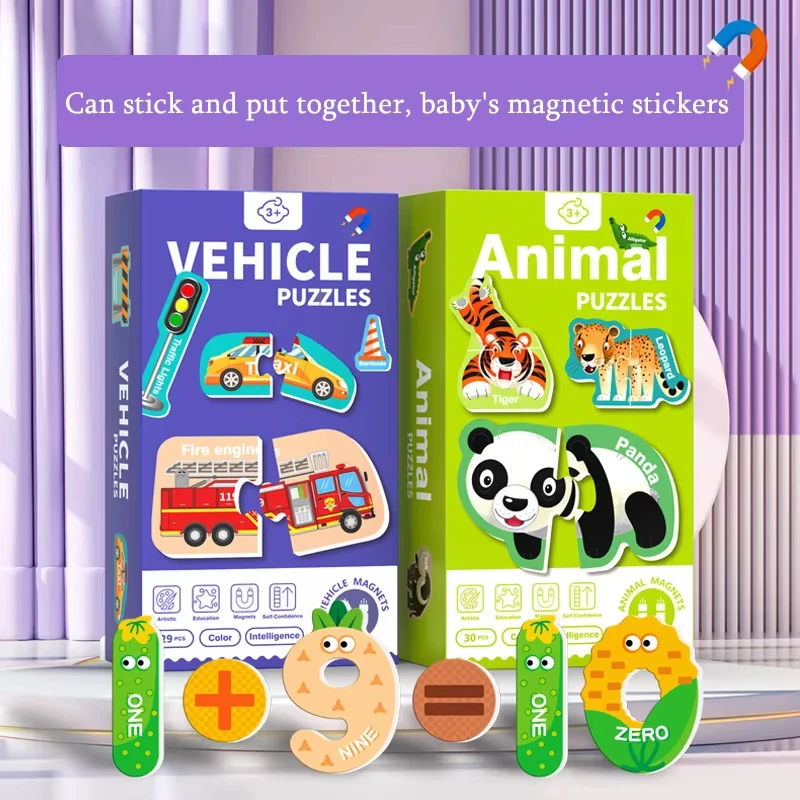 Montessori Magnetic Puzzle Hračky batoľa kognície čísla Zvieratá Zodpovedajúce hry detské vzdelávacie hračky pre deti