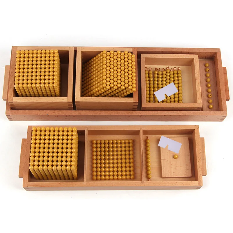 Montessori matematika zlaté korálky s podnosom Úvod do množstva/ symbolov Matematika Materiál Materiál Desatinové učebné nástroje