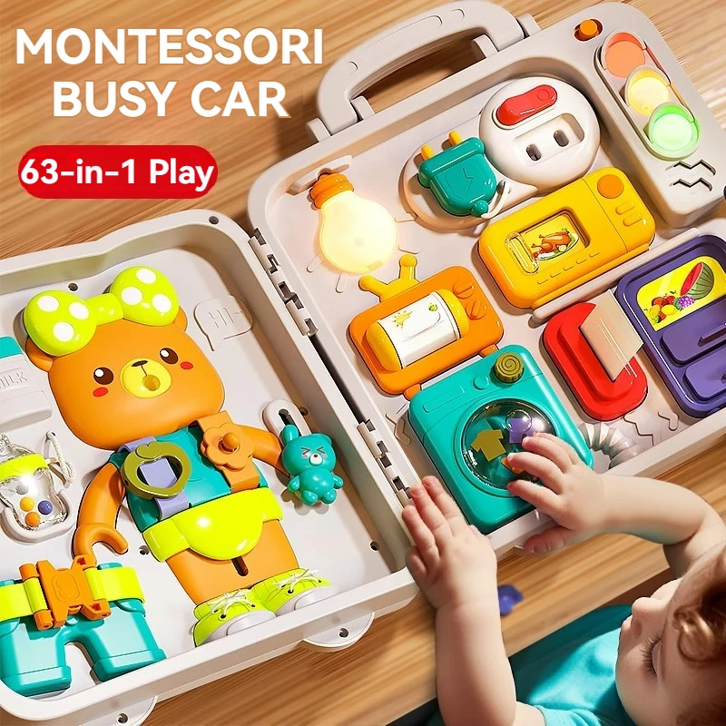 Montessori rušná doska Sensory Toys Cartoon s LED LED Switch Switch Control Board Cestovné aktivity pre deti pre deti vo veku 3 až 6 rokov