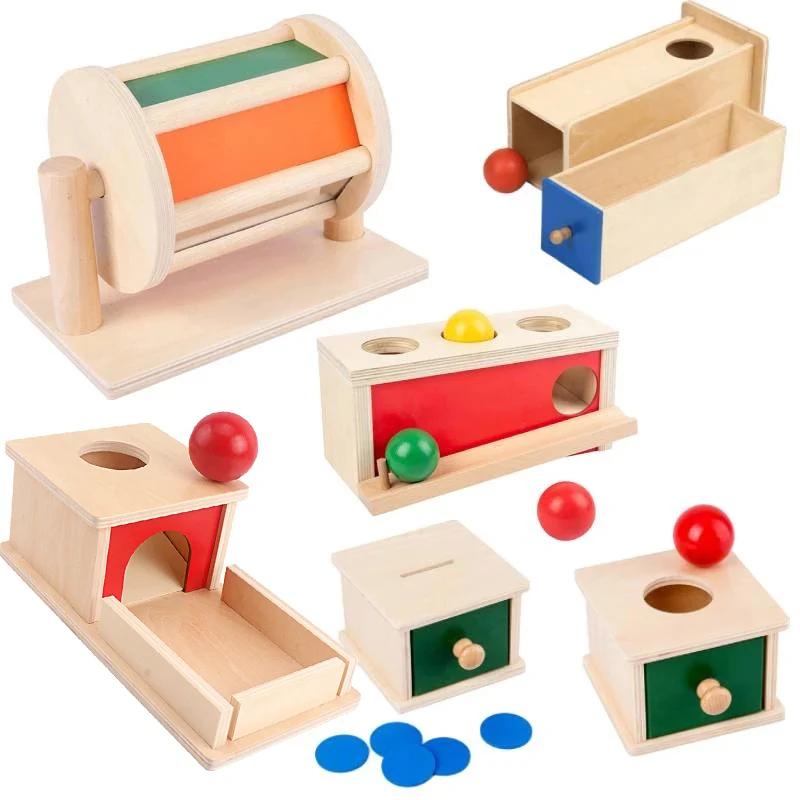 Montessori Spinning Drum so zrkadlovými zvukmi bubon Dojčeka batoľa batoľa Imbucare Box Vzdelávacie hračky pre deti detské hračky 0-12 mesiacov