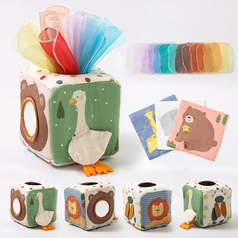 Montessori Toys Magic Cotton Animal Tissue Box Detské cvičenie Finger Rusy Board Hračky pre deti vzdelávacie aktivity Senzorické hry Darčeky
