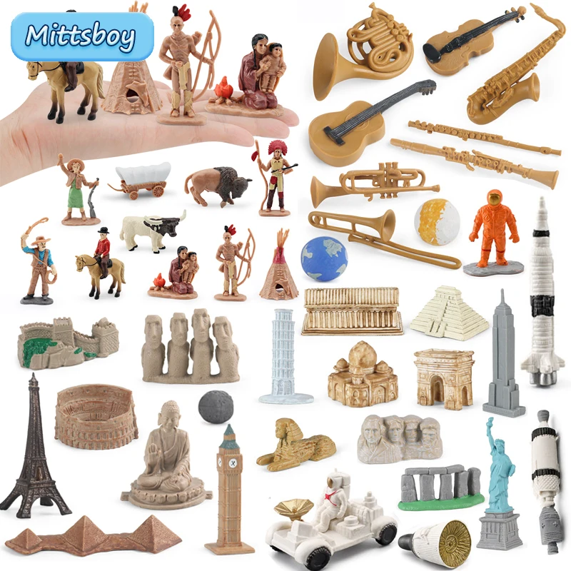 Montessori Vzdelávacie hračky Svetová architektúra West Cowboy Wild Planet Planet Action Action Figures pre deti dary