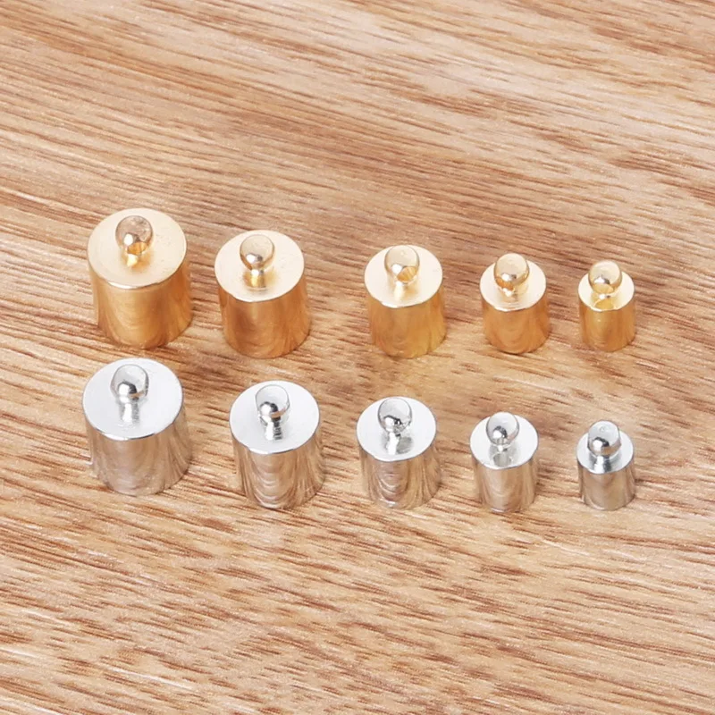 Montáž 4/5/6/7/8 mm okrúhla kožená šnúra 50-100ks mosadz Bell Bunkle Clasps Hooks Crimp End End Práľové korálky Tassel Caps DIY šperky nálezy
