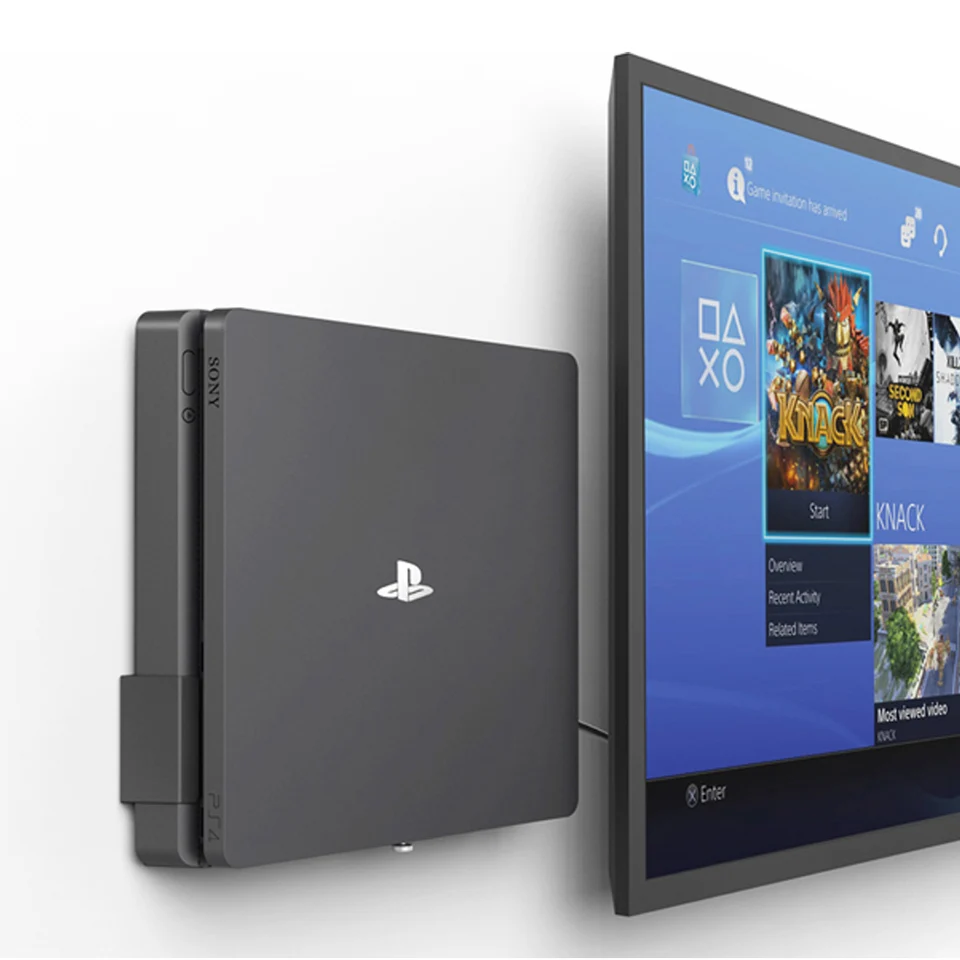 Monzlteck Wall Mount for PS4 Slim ， Všetky kovové vertikálne zavesenie na šetríku priestoru na stene sa ľahko inštalujú