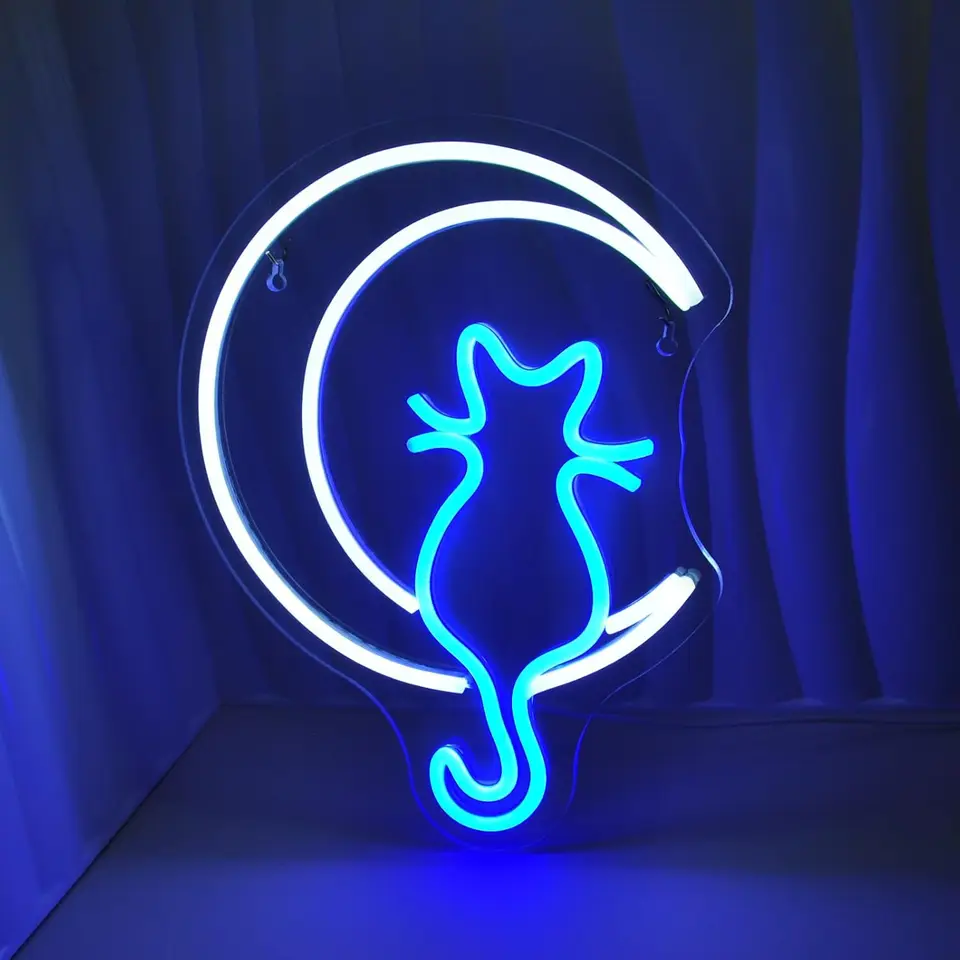 Moon Cat neónové značky LED Neon Light Sign Wall Decor Decan Decor Decor Decort Up Znak pre narodeninovú oslavu dekorácia USB poháňaná USB