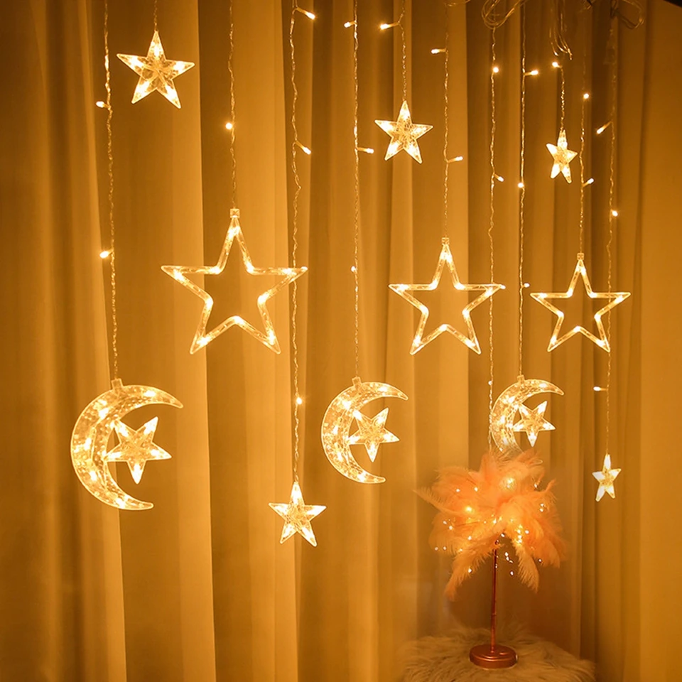 Moon Star Led Curtain Garland String Light Eid Mubarak Ramadan Dekorácie 2025 Domáci dekor islam moslimské podujatia Dodávky večierkov
