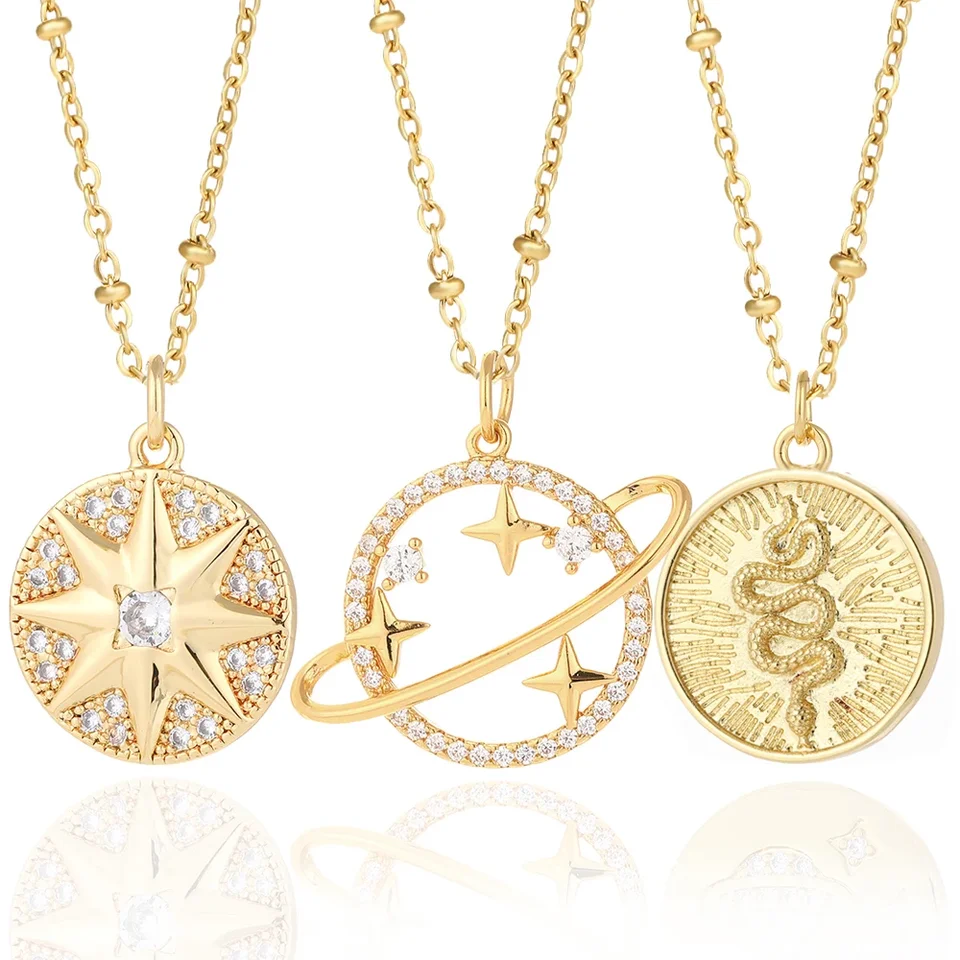 Moon Star Planet Gold Color Woman's Pendant Sailor dlhé reťaze z nehrdzavejúcej ocele Link golier boho punk módny náhrdelník pre ženy